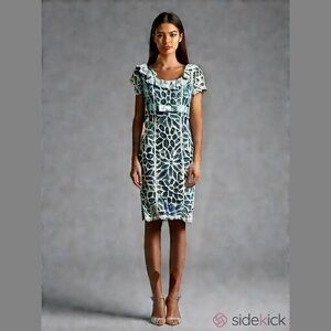 Betsey Johnson Vintage Lace Over Silk Cream and Teal Midi Dress Size 4